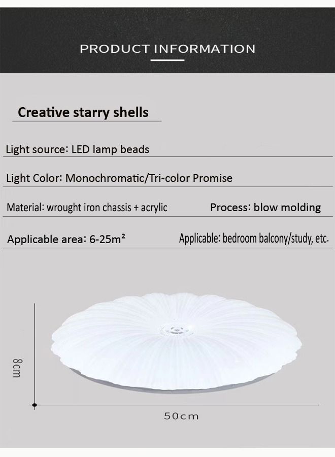 Modern Shell Shape LED Ceiling Lamp Acrylic Remote Control Adjustable Tri Color Dimming Light Lamp Ceiling Light Fixture 50x8 cm