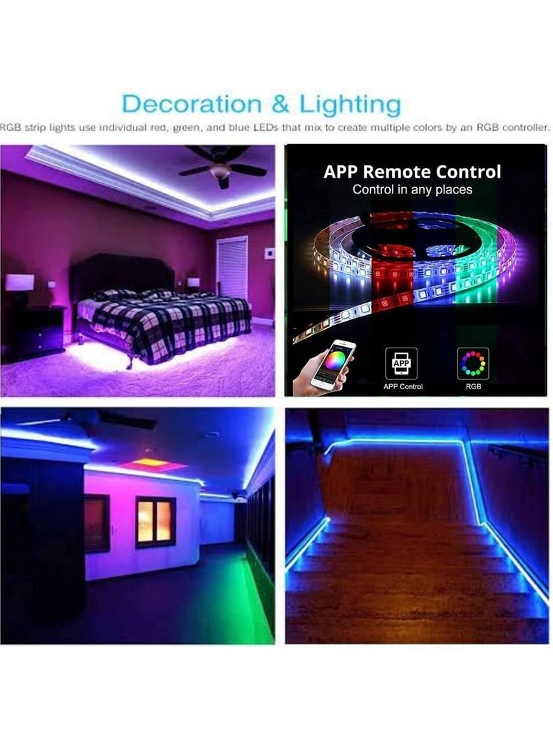 Smart LED Strip Light Compatible with Wifi, Alexa, Google Home for Bedroom - 5M Color Changing LED Lights RGB Strip Lights Waterproof with 24 Keys Remote Control