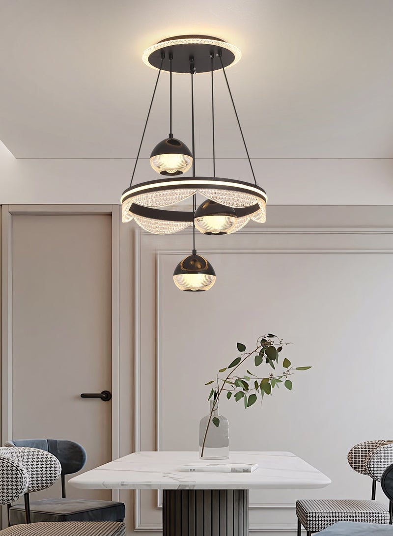 3 Heads Pendant Light Dining Room Table, Modern Black LED Three Round Shape Pendant Light for Kitchen Island Table, Adjustable Color Temperature and Height Chandelier