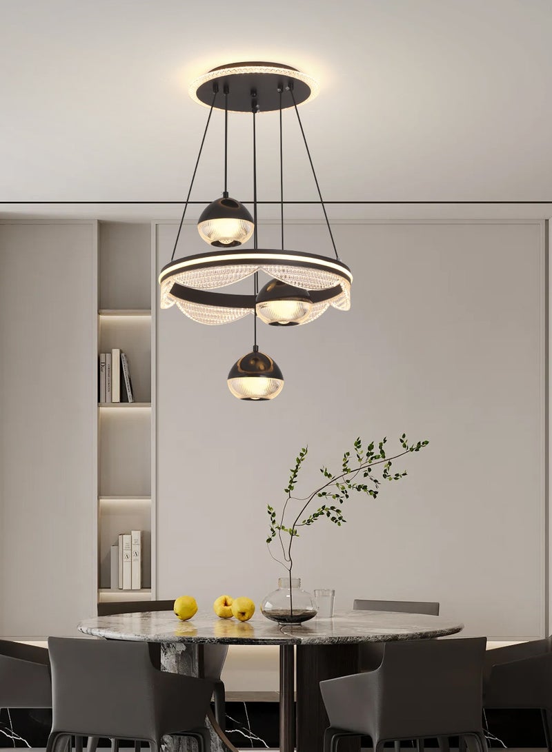 3 Heads Pendant Light Dining Room Table, Modern Black LED Three Round Shape Pendant Light for Kitchen Island Table, Adjustable Color Temperature and Height Chandelier