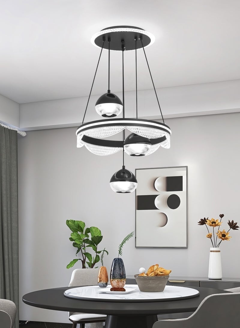 3 Heads Pendant Light Dining Room Table, Modern Black LED Three Round Shape Pendant Light for Kitchen Island Table, Adjustable Color Temperature and Height Chandelier