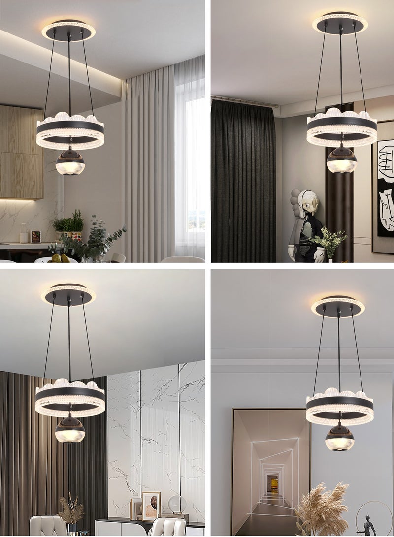 Single Pendant Light Dining Room, Small LED Black Modern Classic Pendant Light Fixtures Suitable for Kitchen Table, Adjustable Color Temperature Acrylic Pendant Lamp