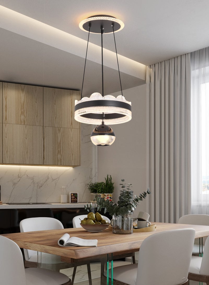 Single Pendant Light Dining Room, Small LED Black Modern Classic Pendant Light Fixtures Suitable for Kitchen Table, Adjustable Color Temperature Acrylic Pendant Lamp