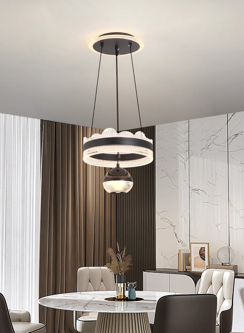 Single Pendant Light Dining Room, Small LED Black Modern Classic Pendant Light Fixtures Suitable for Kitchen Table, Adjustable Color Temperature Acrylic Pendant Lamp