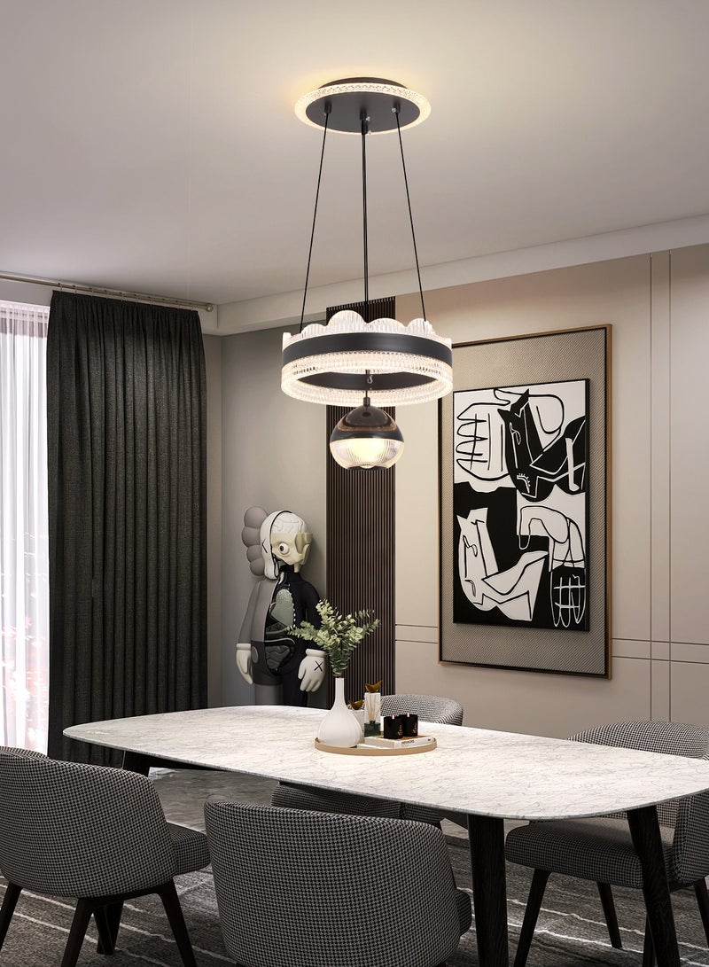 Single Pendant Light Dining Room, Small LED Black Modern Classic Pendant Light Fixtures Suitable for Kitchen Table, Adjustable Color Temperature Acrylic Pendant Lamp