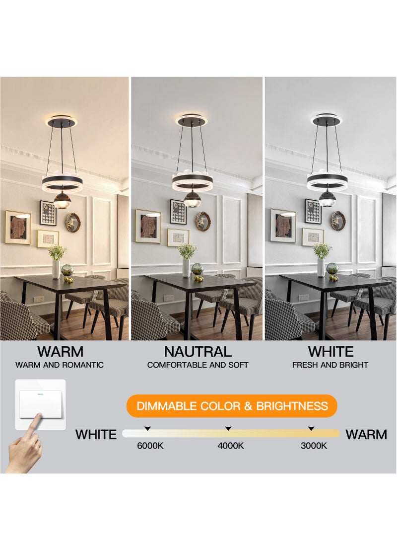 Single Pendant Light Dining Room, Small LED Black Modern Classic Pendant Light Fixtures Suitable for Kitchen Table, Adjustable Color Temperature Acrylic Pendant Lamp