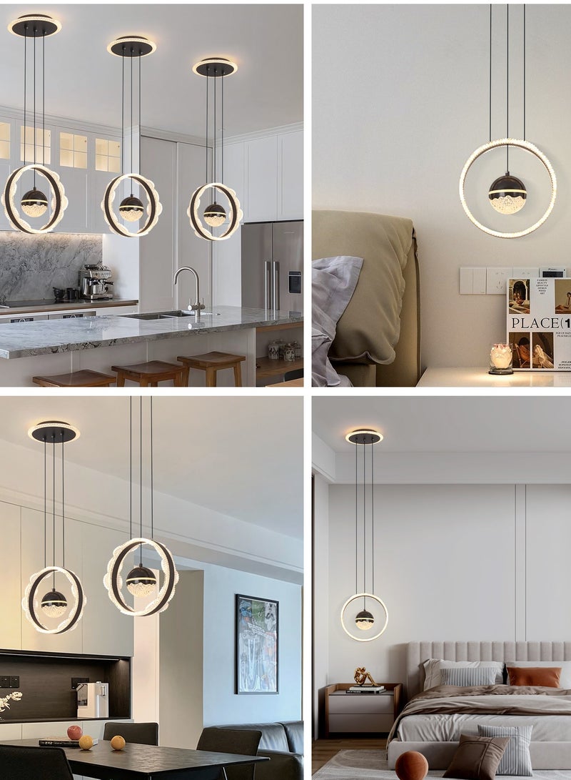 Single Pendant Light Dining Room, Small LED Black Modern Pendant Light Fixtures for Kitchen Island Table, Adjustable Color Temperature Acrylic Pendant Lamp bedroom