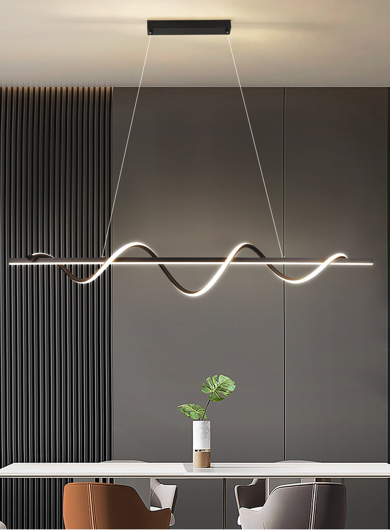 Modern LED Chandelier Dining Room Island, Wave Shape 120cm Long Black Classic Chandelier Light for Kitchen and Dining Room Table, Acrylic Adjustable Color Temperature Chandelier Lamp