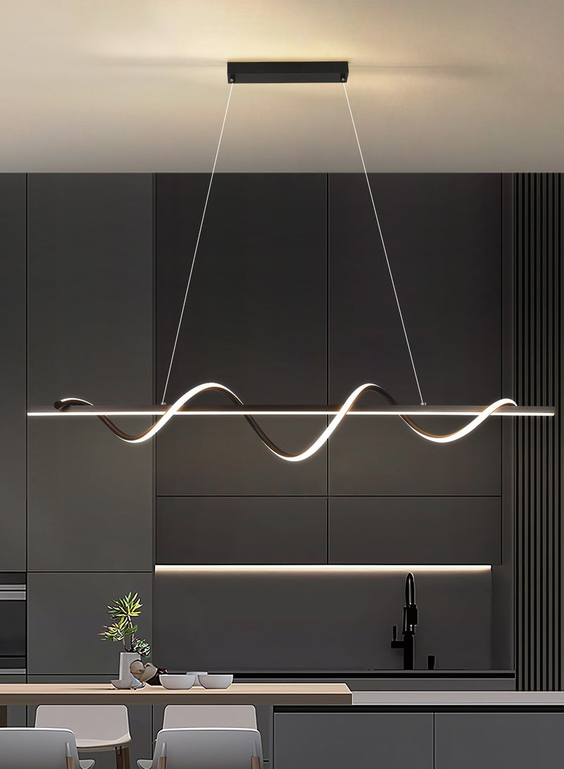 Modern LED Chandelier Dining Room Island, Wave Shape 120cm Long Black Classic Chandelier Light for Kitchen and Dining Room Table, Acrylic Adjustable Color Temperature Chandelier Lamp