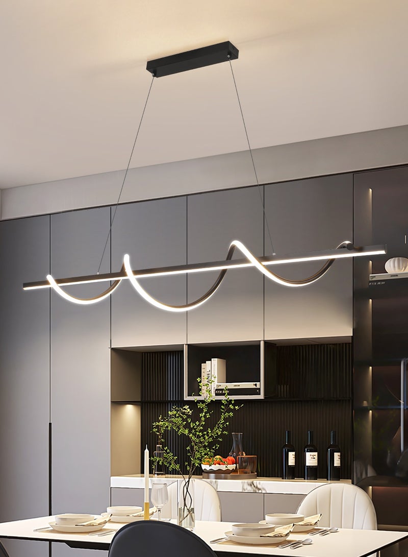 Modern LED Chandelier Dining Room Island, Wave Shape 120cm Long Black Classic Chandelier Light for Kitchen and Dining Room Table, Acrylic Adjustable Color Temperature Chandelier Lamp