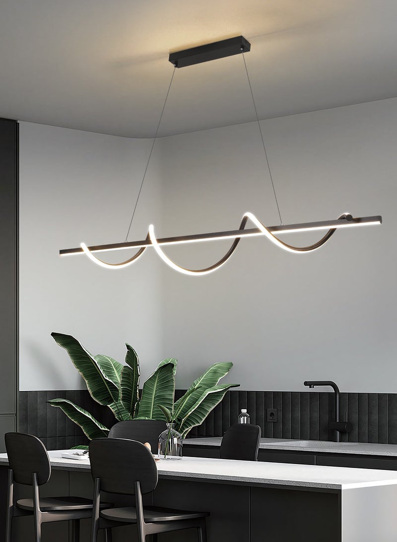 Modern LED Chandelier Dining Room Island, Wave Shape 120cm Long Black Classic Chandelier Light for Kitchen and Dining Room Table, Acrylic Adjustable Color Temperature Chandelier Lamp