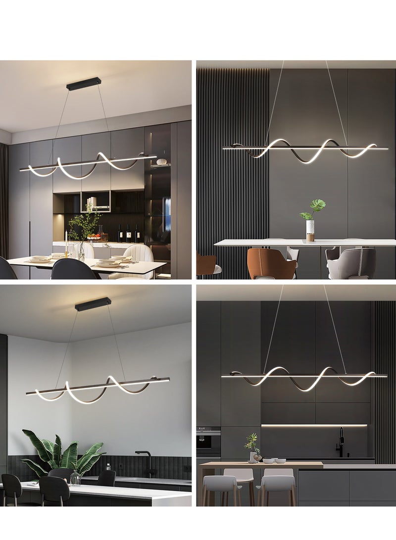 Modern LED Chandelier Dining Room Island, Wave Shape 120cm Long Black Classic Chandelier Light for Kitchen and Dining Room Table, Acrylic Adjustable Color Temperature Chandelier Lamp