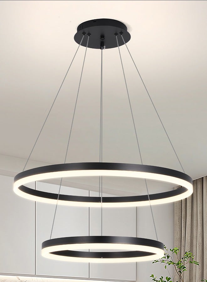 Chandelier Bedroom LED Modern Black 2 Ring Classic Chandelier Light Suitable for Living Room and Dining Room, Acrylic Adjustable Color Temperature Chandelier Lamp