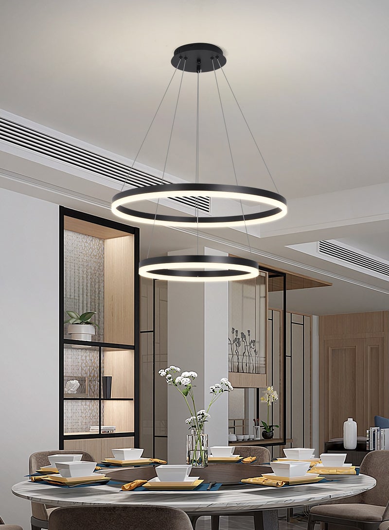 Chandelier Bedroom LED Modern Black 2 Ring Classic Chandelier Light Suitable for Living Room and Dining Room, Acrylic Adjustable Color Temperature Chandelier Lamp