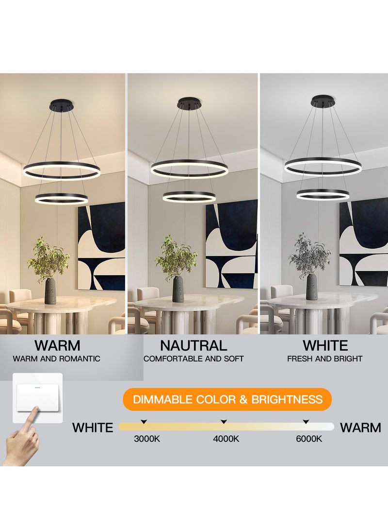 Chandelier Bedroom LED Modern Black 2 Ring Classic Chandelier Light Suitable for Living Room and Dining Room, Acrylic Adjustable Color Temperature Chandelier Lamp