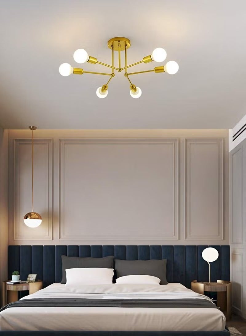 Mid Century Sputnik Chandelier 6-Lights, Industrial Semi Flush Mount Ceiling Light Fixture, Black Modern Ceiling Lamp for Kitchen Farmhouse Dining Room Bedroom Foyer (Bulbs NOT Included)