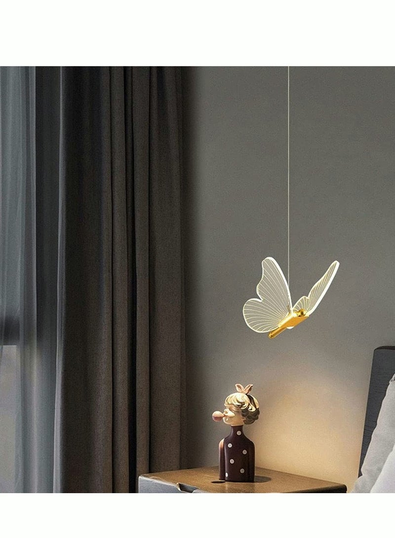 Modern Butterfly LED Pendant Light Kitchen Island Gold Dimmable Single Hanging Lamp Ceiling Nordic Gradient Blue Pink Chandelier for Girls Bedroom Dining Room Foyer Staircase Living Room