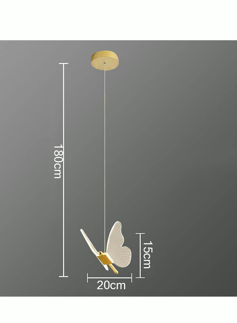 Modern Butterfly LED Pendant Light Kitchen Island Gold Dimmable Single Hanging Lamp Ceiling Nordic Gradient Blue Pink Chandelier for Girls Bedroom Dining Room Foyer Staircase Living Room