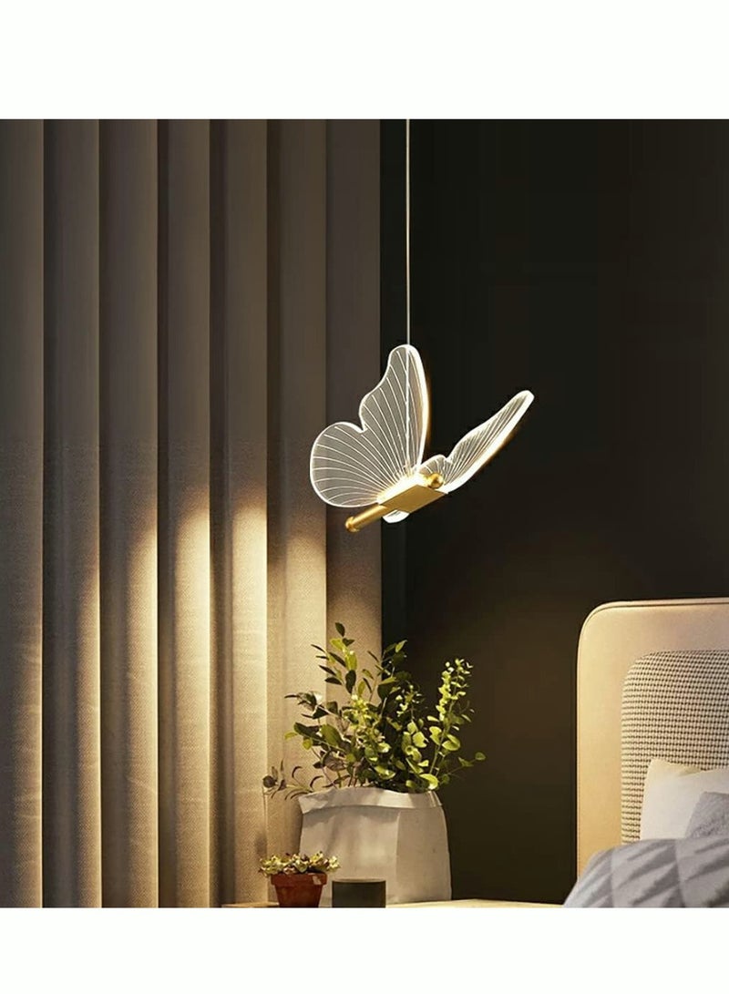 Modern Butterfly LED Pendant Light Kitchen Island Gold Dimmable Single Hanging Lamp Ceiling Nordic Gradient Blue Pink Chandelier for Girls Bedroom Dining Room Foyer Staircase Living Room