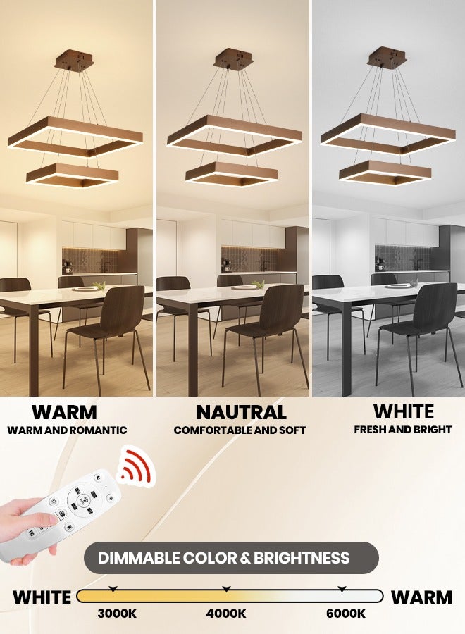 Modern LED Chandelier,Remote Control 2 Ring Dimmable Square Chandelier for Living Dining Room, Foyer Chandelier Lighting Fixture,Ceiling Hanging Living Room LED Light Fixture