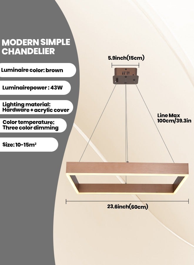 Modern LED Chandelier,Remote Control 1 Ring Dimmable Square Chandelier for Living Dining Room, Foyer Chandelier Lighting Fixture,Ceiling Hanging Living Room LED Light Fixture (Brown, 1-Ring)