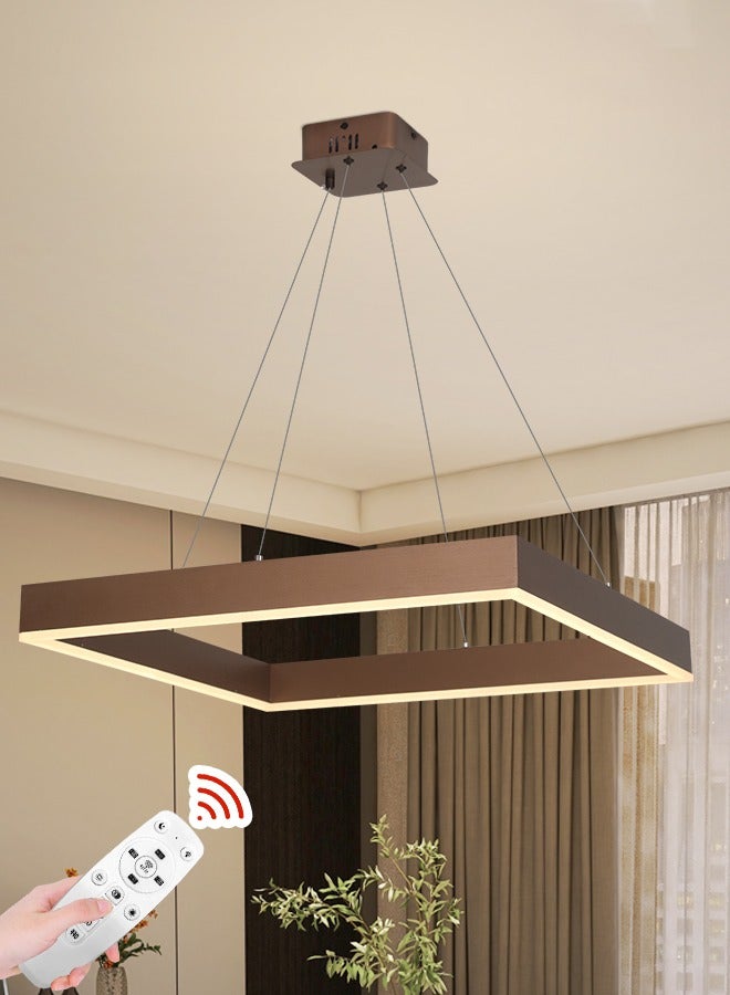 Modern LED Chandelier,Remote Control 1 Ring Dimmable Square Chandelier for Living Dining Room, Foyer Chandelier Lighting Fixture,Ceiling Hanging Living Room LED Light Fixture (Brown, 1-Ring)