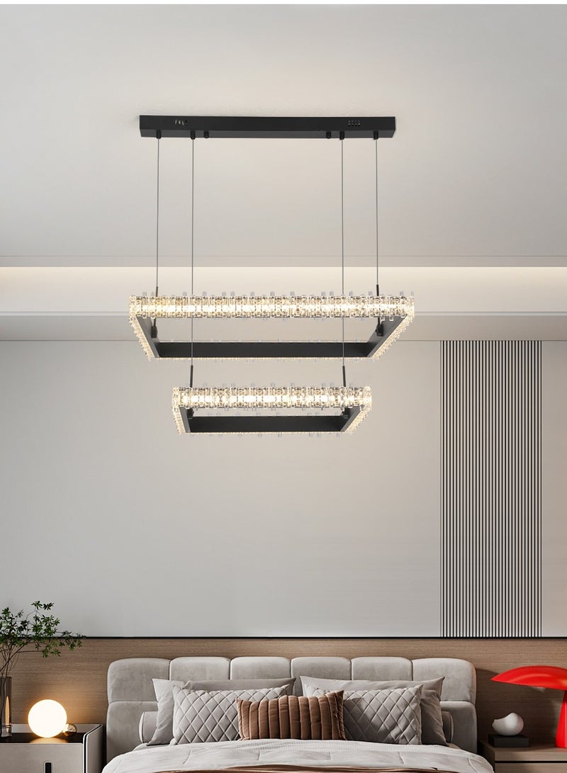 Modern LED Rectangular 2 Tier Pendant Light with Remote Control, Dimmable 3000k-6000k Ceiling Dining Room Pendant Light, LED Chandelier for Living Room, Kitchen, Bedroom