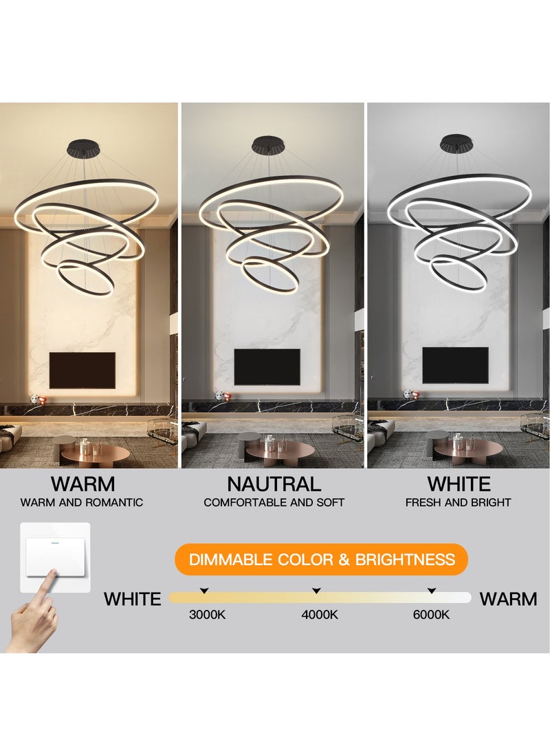 Modern Chandelier, Modern LED Chandelier Light,4 Rings Ceiling Chandelier,160W,3000K-6000K and Coverage Area 20-25 Square meter(Black, 4-RIng)