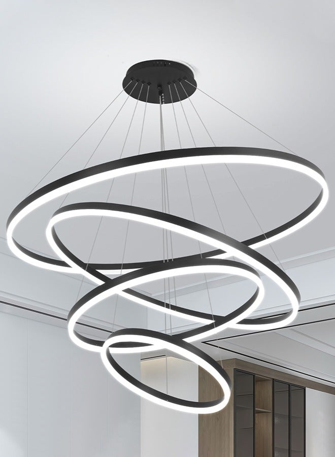 Modern Chandelier, Modern LED Chandelier Light,4 Rings Ceiling Chandelier,160W,3000K-6000K and Coverage Area 20-25 Square meter(Black, 4-RIng)