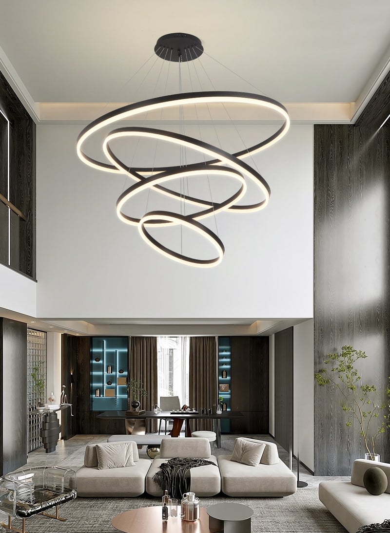 Modern Chandelier, Modern LED Chandelier Light,4 Rings Ceiling Chandelier,160W,3000K-6000K and Coverage Area 20-25 Square meter(Black, 4-RIng)