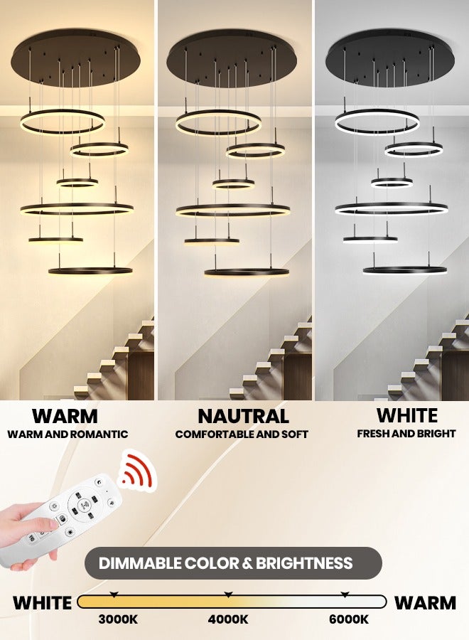 Modern Chandelier, Dimmable 6 Rings Chandelier Light Fixture Luxury Big LED Chandelier for High Ceiling Living Room Foyer,Contemporary Acrylic Modern LED Light Fixtures with Remote Controller