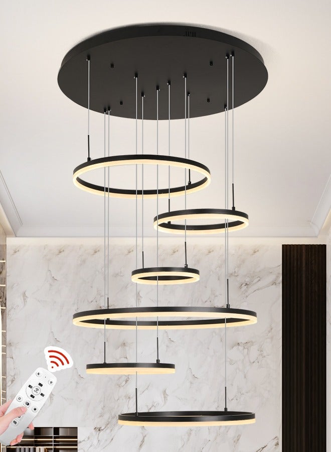 Modern Chandelier, Dimmable 6 Rings Chandelier Light Fixture Luxury Big LED Chandelier for High Ceiling Living Room Foyer,Contemporary Acrylic Modern LED Light Fixtures with Remote Controller