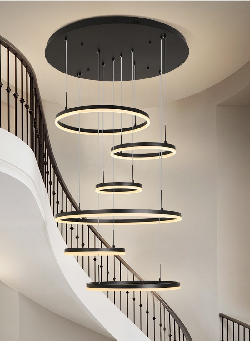 Modern Chandelier, Dimmable 6 Rings Chandelier Light Fixture Luxury Big LED Chandelier for High Ceiling Living Room Foyer,Contemporary Acrylic Modern LED Light Fixtures with Remote Controller