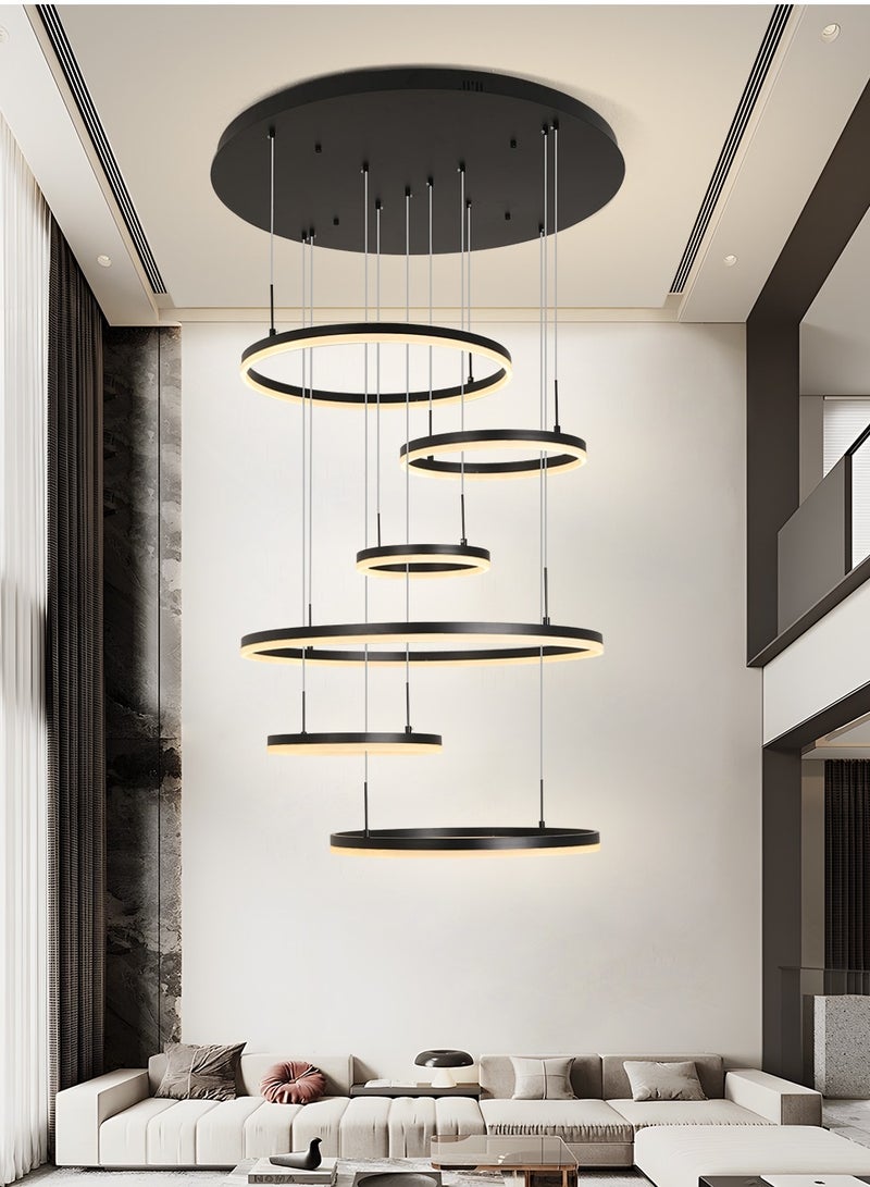 Modern Chandelier, Dimmable 6 Rings Chandelier Light Fixture Luxury Big LED Chandelier for High Ceiling Living Room Foyer,Contemporary Acrylic Modern LED Light Fixtures with Remote Controller