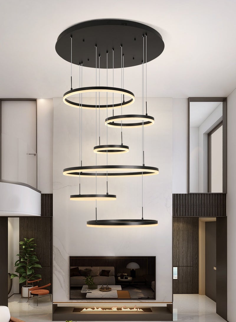 Modern Chandelier, Dimmable 6 Rings Chandelier Light Fixture Luxury Big LED Chandelier for High Ceiling Living Room Foyer,Contemporary Acrylic Modern LED Light Fixtures with Remote Controller