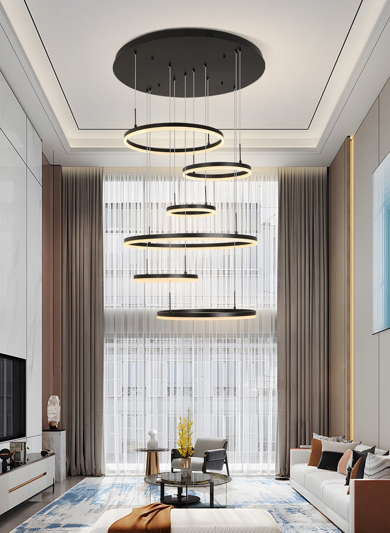 Modern Chandelier, Dimmable 6 Rings Chandelier Light Fixture Luxury Big LED Chandelier for High Ceiling Living Room Foyer,Contemporary Acrylic Modern LED Light Fixtures with Remote Controller