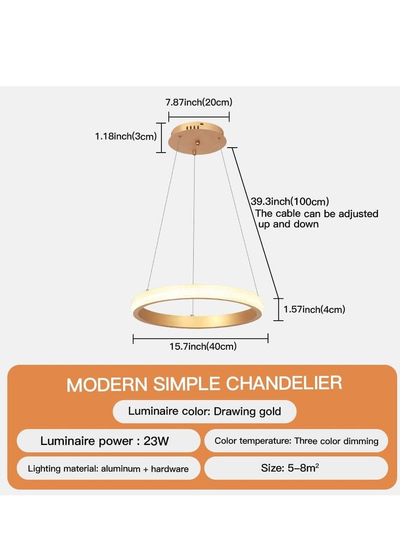 Modern LED Chandeliers Dining Room, Simplicity Gold Acrylic Ring Chandelier for Kichen Table,Study,Adjustable Color Temperature Chandelier Lamp