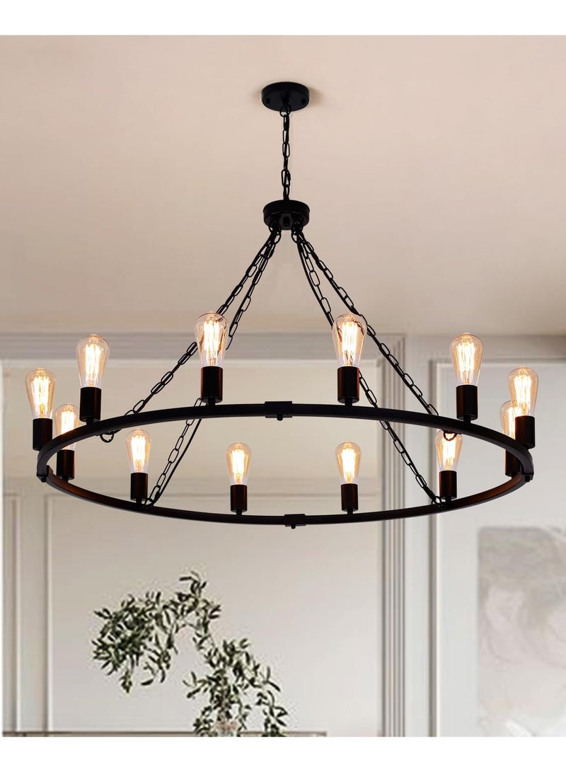 Rustic Farmhouse Chandelier,Vintage Wagon Wheel Chandeliers,12-Light 39 inch Vintage Pendant Lighting Fixture for Dining Room Kitchen Living Room Bedroom Hallway Foyer