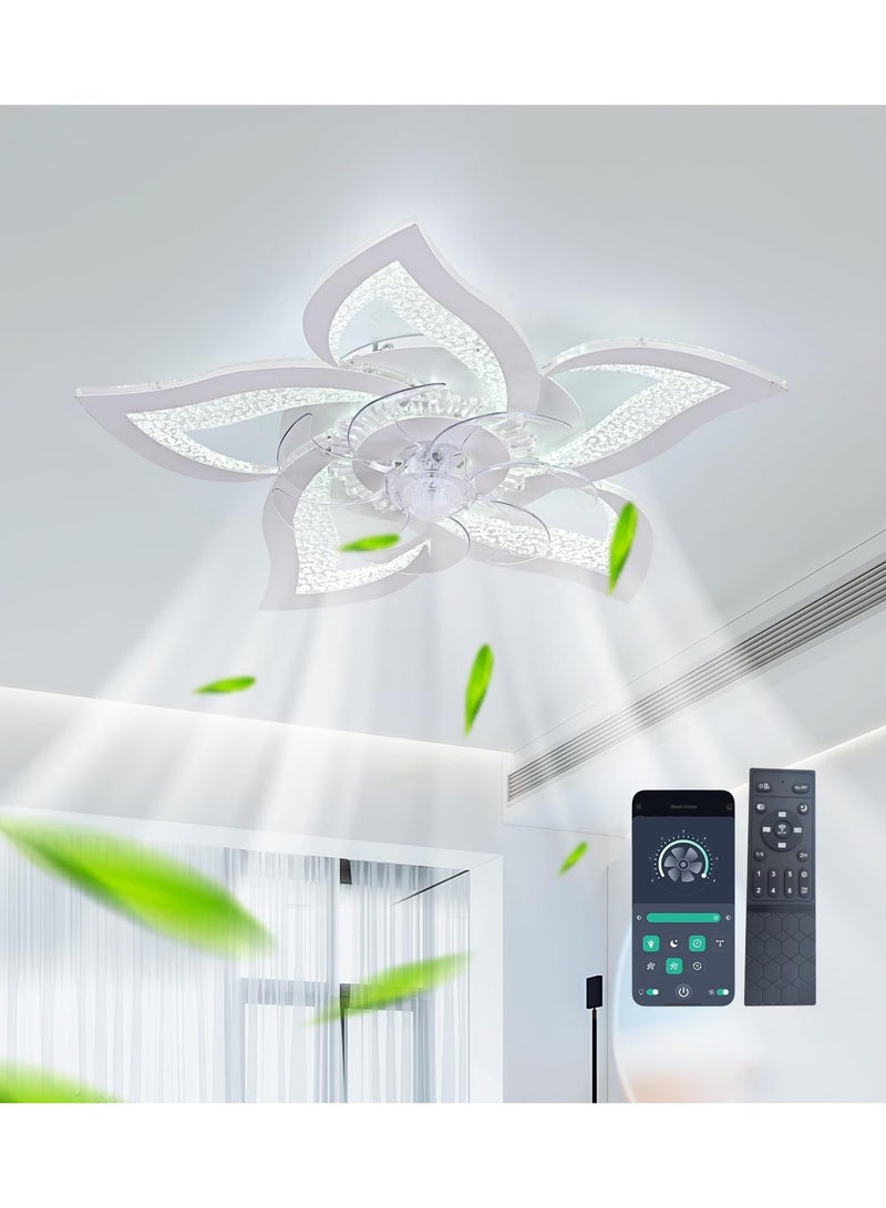 Modern Low Profile Ceiling Fan with Lights Dimmable LED Ceiling Fans with Remote Control Flower Shape Flush Mount Ceiling Lamp with Dimming for Kitchen Bedroom Living Room Dining Room