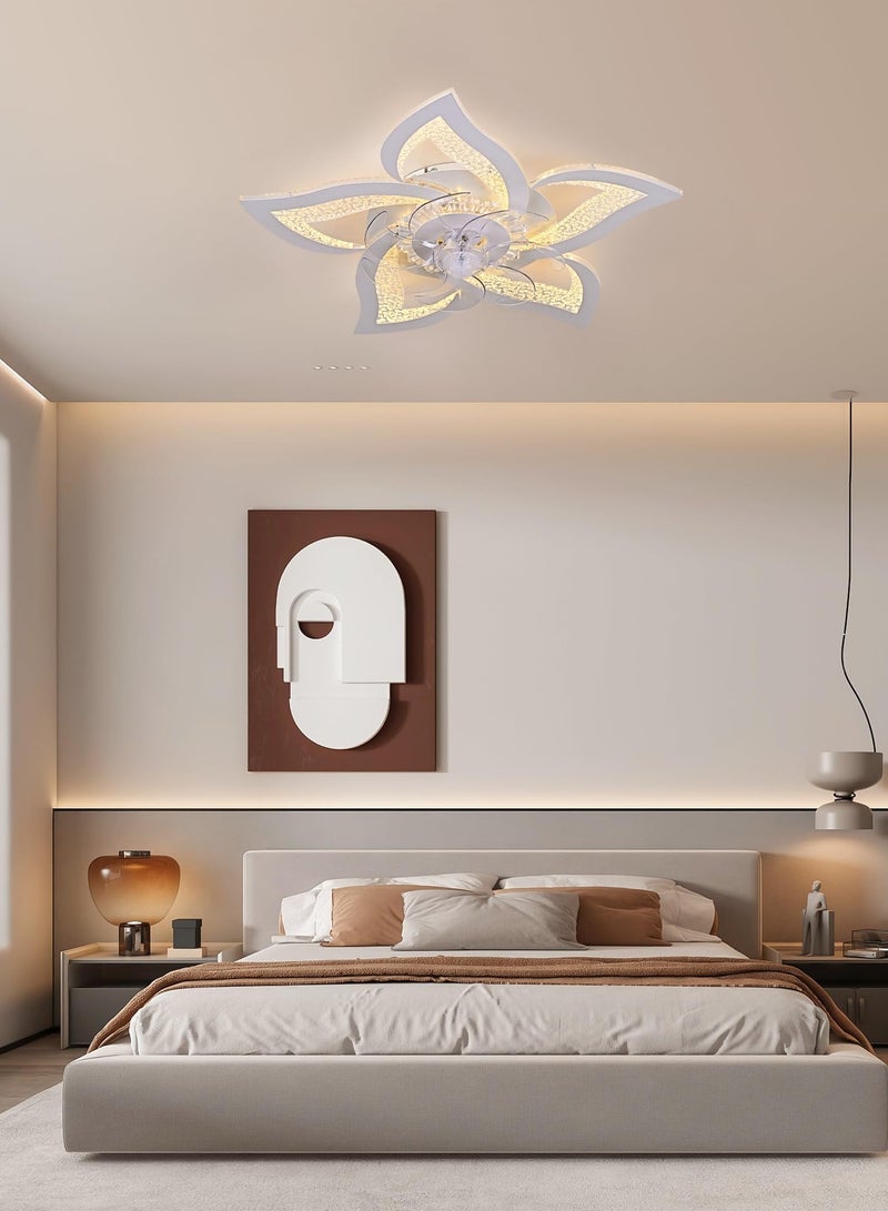 Modern Low Profile Ceiling Fan with Lights Dimmable LED Ceiling Fans with Remote Control Flower Shape Flush Mount Ceiling Lamp with Dimming for Kitchen Bedroom Living Room Dining Room