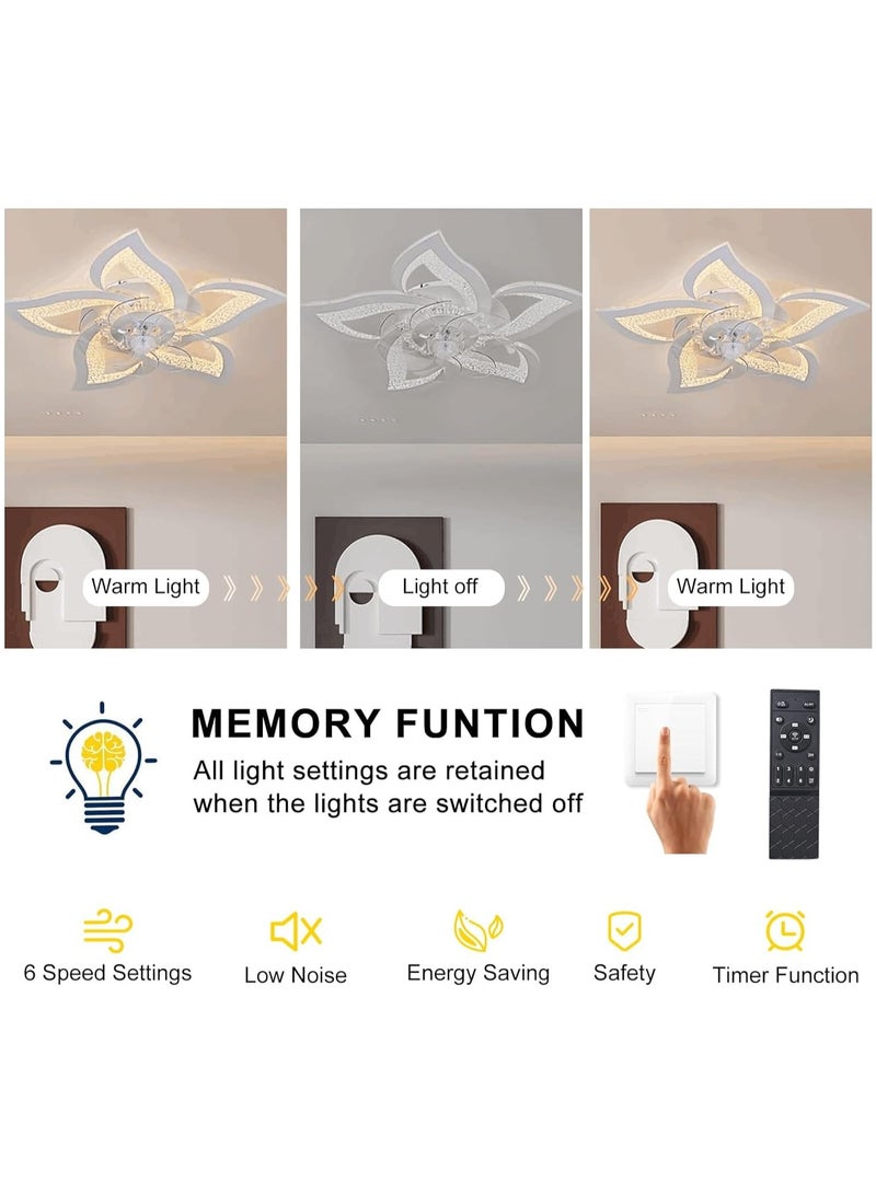 Modern Low Profile Ceiling Fan with Lights Dimmable LED Ceiling Fans with Remote Control Flower Shape Flush Mount Ceiling Lamp with Dimming for Kitchen Bedroom Living Room Dining Room