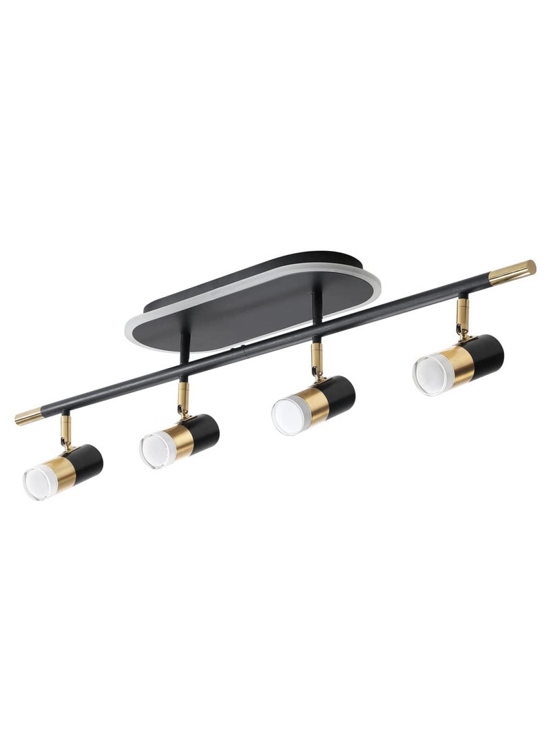 4-Light Track Lighting Black and Gold Ceiling Spot Lighting with Rotatable Light Head and LED Bulbs, Indoor Adjustable Spotlight Fixtures for Living Room Hallway Studio Kitchen Island