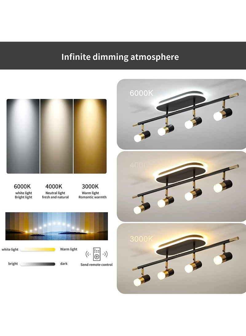 4-Light Track Lighting Black and Gold Ceiling Spot Lighting with Rotatable Light Head and LED Bulbs, Indoor Adjustable Spotlight Fixtures for Living Room Hallway Studio Kitchen Island