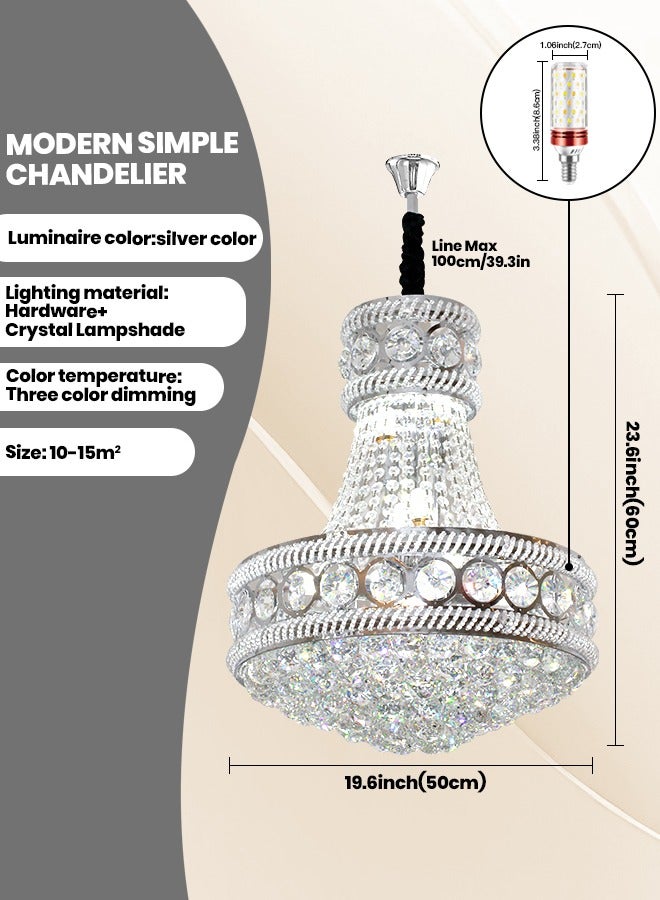 LED Crystal Chandelier - Modern Silver Aluminum and Crystal Chandeliers for Dining Room - 14W, 4000K - Perfect for Living Room, Restaurant and Bedroom