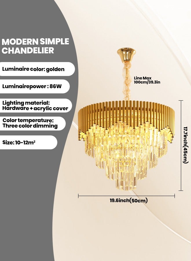 Luxury Crystal Chandelier Living Room,Dia 50cm Modern Gold Crystal Chandelier Light, Crystal Chandelier Lamp Fixture for Dining Room, Hotel Hall Art Decor Hanging Lamp