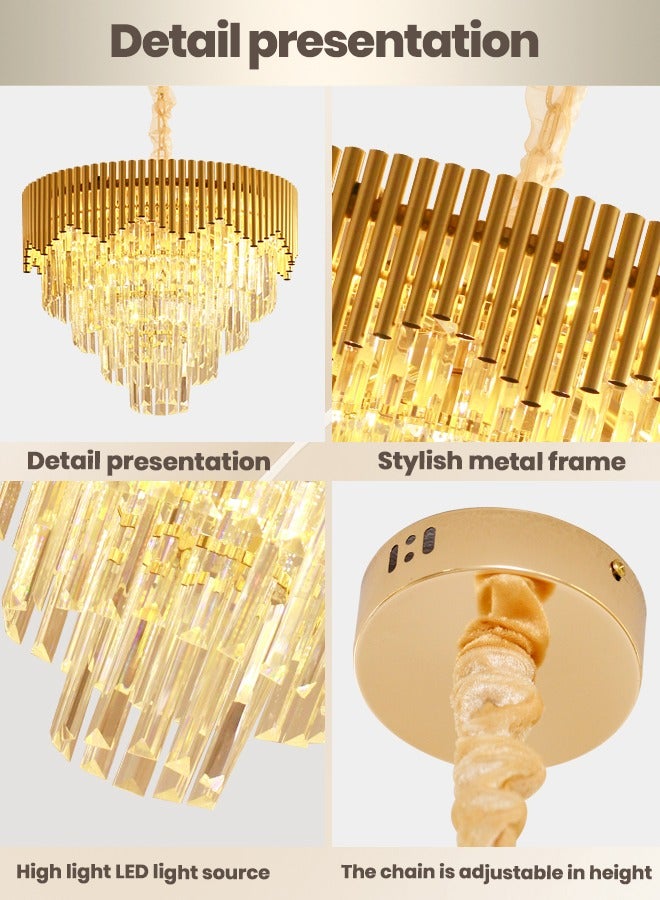 Luxury Crystal Chandelier Living Room,Dia 50cm Modern Gold Crystal Chandelier Light, Crystal Chandelier Lamp Fixture for Dining Room, Hotel Hall Art Decor Hanging Lamp