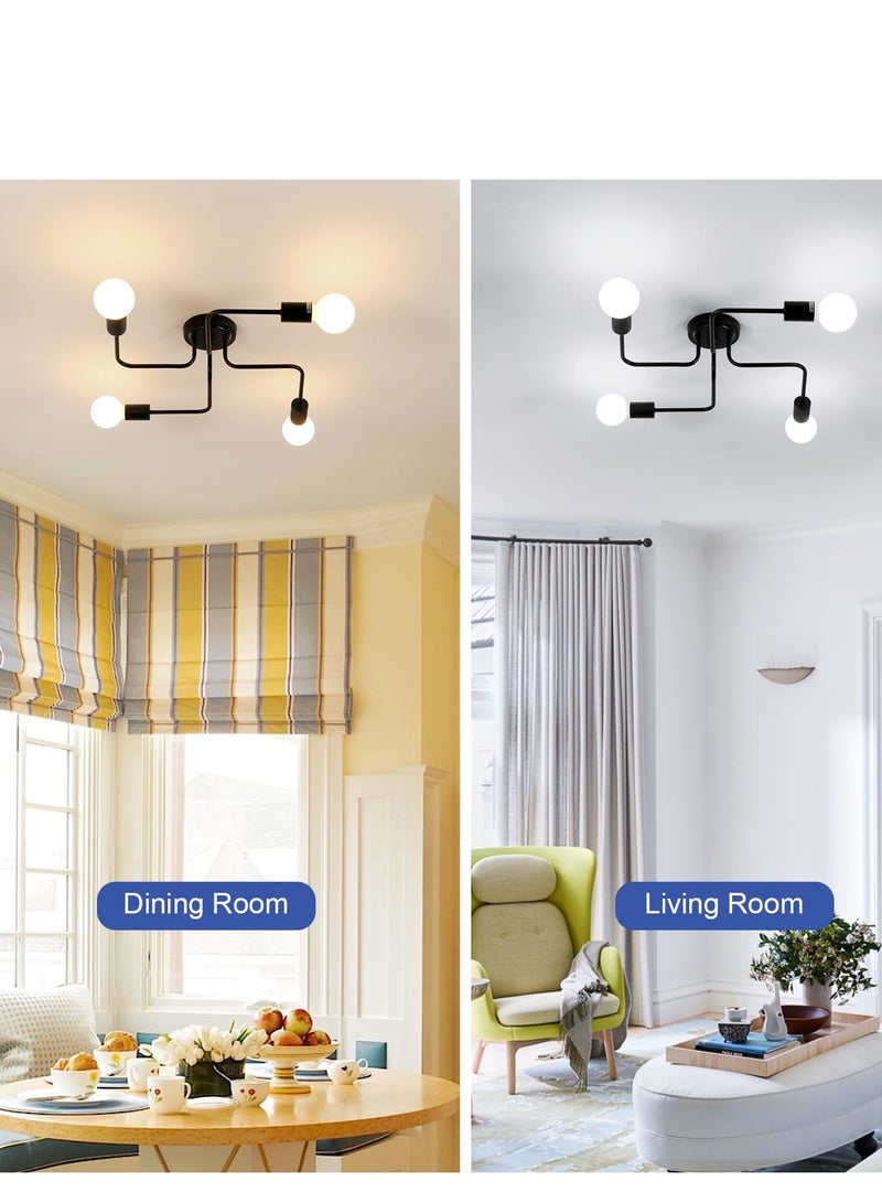 Modern Sputnik Chandelier Ceiling Light Fixture with 4 Lights Black Mid Century Semi Flush Mount Ceiling Lights Fixture for Bedroom Dining Room Living Room Kitchen, Bulbs Not Included