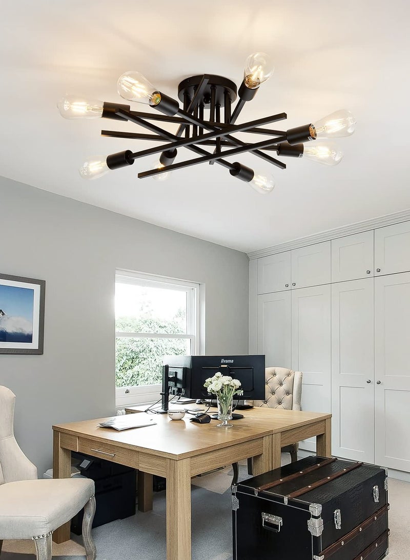 Semi Flush Mount Modern Ceiling Light Fixture, 6 Lights Black Vintage Matte Sputnik Chandelier Ceiling Lamp  for Farmhouse Dining Room Living Room Bedroom Study Kitchen
