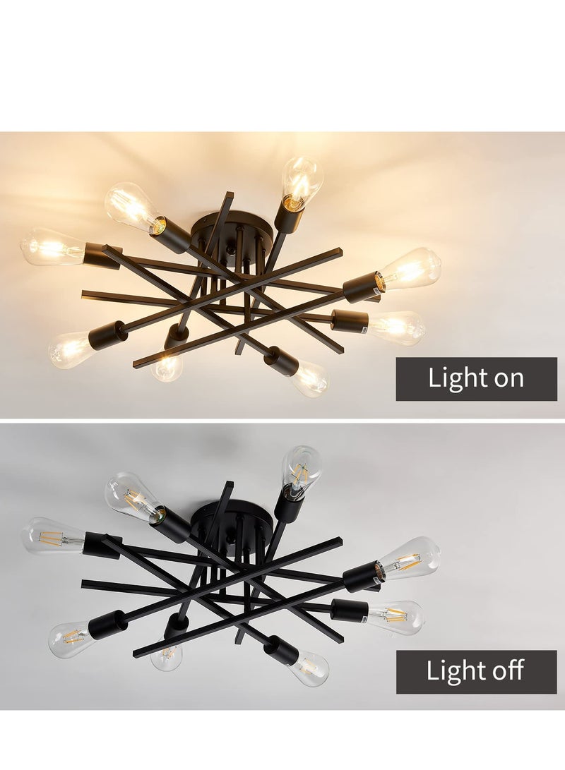 Semi Flush Mount Modern Ceiling Light Fixture, 6 Lights Black Vintage Matte Sputnik Chandelier Ceiling Lamp  for Farmhouse Dining Room Living Room Bedroom Study Kitchen