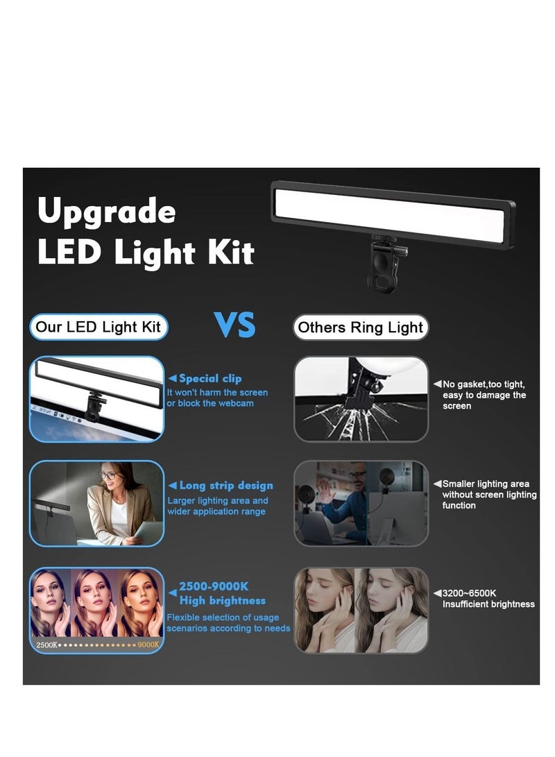 Video Conference Lighting For Laptop, Webcam Light for Streaming, Zoom Computer, LED Monitor and Laptop Light, Maximum Brightness 9000K, 3 Modes, 10 Adjustable